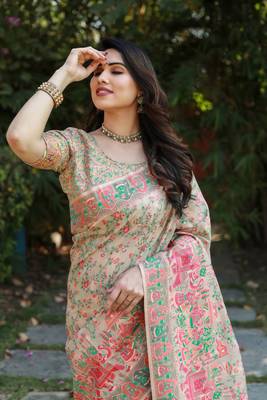 Luxury And Beautiful Soft, Smooth, Flowing Original Pashmina Soft Cotton Saree With Matching Blouse Fabric 4