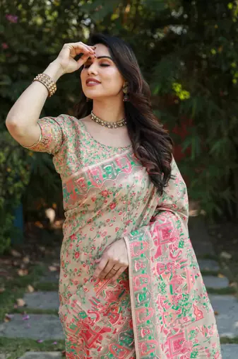 Luxury And Beautiful Soft, Smooth, Flowing Original Pashmina Soft Cotton Saree With Matching Blouse Fabric