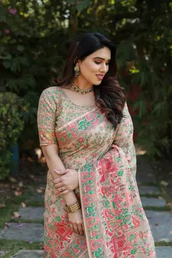 Luxury And Beautiful Soft, Smooth, Flowing Original Pashmina Soft Cotton Saree With Matching Blouse Fabric