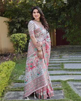 Luxury And Beautiful Soft, Smooth, Flowing Original Pashmina Soft Cotton Saree With Matching Blouse Fabric 1