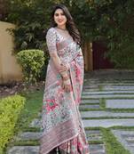 Luxury And Beautiful Soft, Smooth, Flowing Original Pashmina Soft Cotton Saree With Matching Blouse Fabric