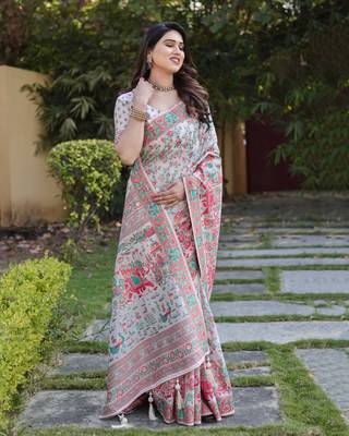 Luxury And Beautiful Soft, Smooth, Flowing Original Pashmina Soft Cotton Saree With Matching Blouse Fabric 2