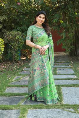 Luxury And Beautiful Soft, Smooth, Flowing Original Pashmina Soft Cotton Saree With Matching Blouse Fabric 1