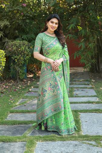 Luxury And Beautiful Soft, Smooth, Flowing Original Pashmina Soft Cotton Saree With Matching Blouse Fabric