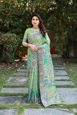 Luxury And Beautiful Soft, Smooth, Flowing Original Pashmina Soft Cotton Saree With Matching Blouse Fabric 1