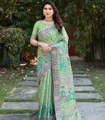 Luxury And Beautiful Soft, Smooth, Flowing Original Pashmina Soft Cotton Saree With Matching Blouse Fabric