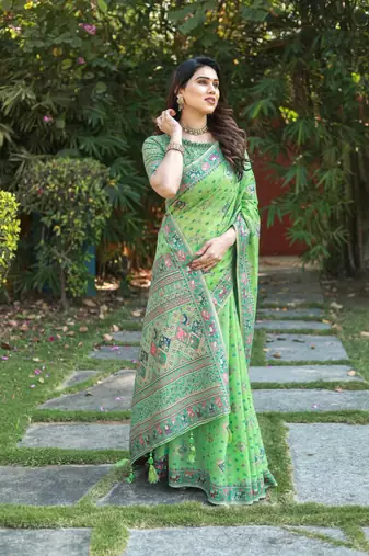 Luxury And Beautiful Soft, Smooth, Flowing Original Pashmina Soft Cotton Saree With Matching Blouse Fabric