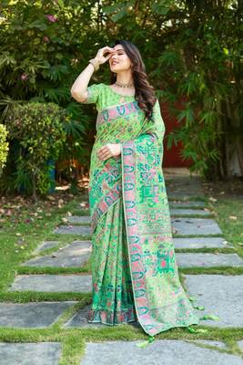 Luxury And Beautiful Soft, Smooth, Flowing Original Pashmina Soft Cotton Saree With Matching Blouse Fabric 2