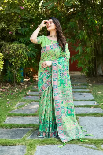 Luxury And Beautiful Soft, Smooth, Flowing Original Pashmina Soft Cotton Saree With Matching Blouse Fabric