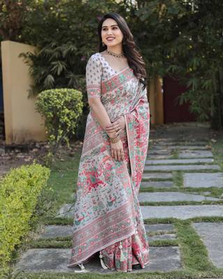 Luxury And Beautiful Soft, Smooth, Flowing Original Pashmina Soft Cotton Saree With Matching Blouse Fabric 5