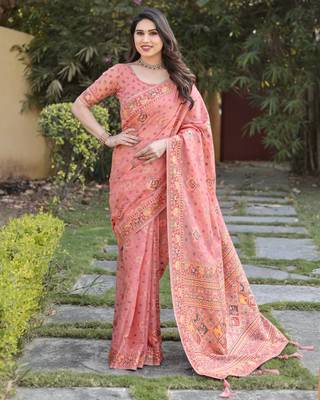 Luxury And Beautiful Soft, Smooth, Flowing Original Pashmina Soft Cotton Saree With Matching Blouse Fabric 1
