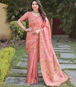 Luxury And Beautiful Soft, Smooth, Flowing Original Pashmina Soft Cotton Saree With Matching Blouse Fabric