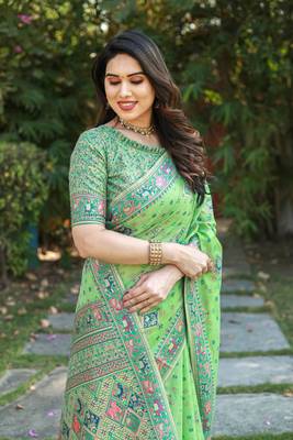 Luxury And Beautiful Soft, Smooth, Flowing Original Pashmina Soft Cotton Saree With Matching Blouse Fabric 3