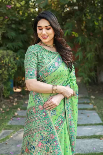 Luxury And Beautiful Soft, Smooth, Flowing Original Pashmina Soft Cotton Saree With Matching Blouse Fabric