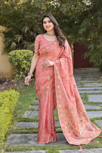 Luxury And Beautiful Soft, Smooth, Flowing Original Pashmina Soft Cotton Saree With Matching Blouse Fabric