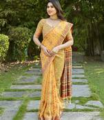 Luxury And Beautiful Soft, Smooth, Flowing Original Pashmina Soft Cotton Saree With Matching Blouse Fabric