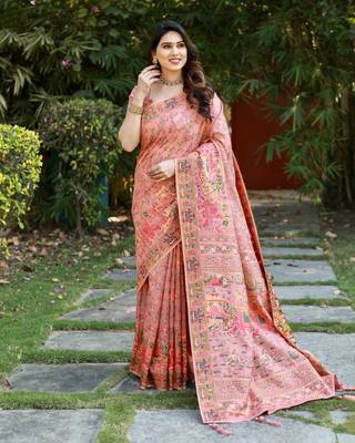 Luxury And Beautiful Soft, Smooth, Flowing Original Pashmina Soft Cotton Saree With Matching Blouse Fabric 1