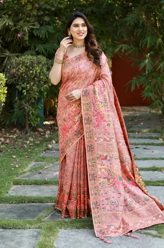 Luxury And Beautiful Soft, Smooth, Flowing Original Pashmina Soft Cotton Saree With Matching Blouse Fabric