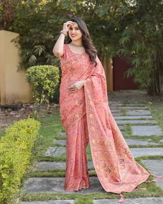 Luxury And Beautiful Soft, Smooth, Flowing Original Pashmina Soft Cotton Saree With Matching Blouse Fabric 3