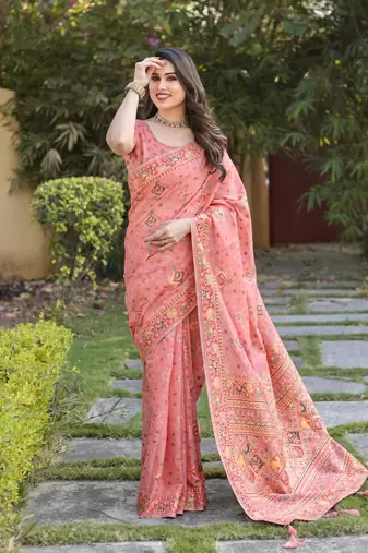 Luxury And Beautiful Soft, Smooth, Flowing Original Pashmina Soft Cotton Saree With Matching Blouse Fabric