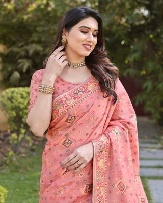 Luxury And Beautiful Soft, Smooth, Flowing Original Pashmina Soft Cotton Saree With Matching Blouse Fabric 4