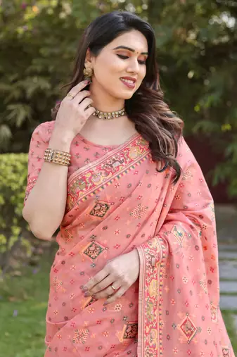 Luxury And Beautiful Soft, Smooth, Flowing Original Pashmina Soft Cotton Saree With Matching Blouse Fabric