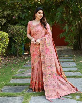 Luxury And Beautiful Soft, Smooth, Flowing Original Pashmina Soft Cotton Saree With Matching Blouse Fabric 2