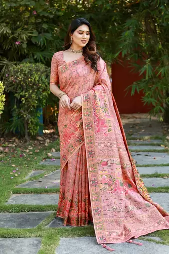 Luxury And Beautiful Soft, Smooth, Flowing Original Pashmina Soft Cotton Saree With Matching Blouse Fabric