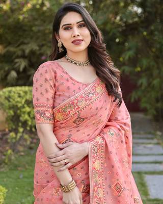 Luxury And Beautiful Soft, Smooth, Flowing Original Pashmina Soft Cotton Saree With Matching Blouse Fabric 5
