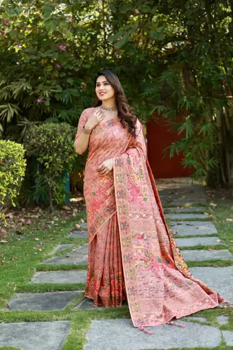Luxury And Beautiful Soft, Smooth, Flowing Original Pashmina Soft Cotton Saree With Matching Blouse Fabric