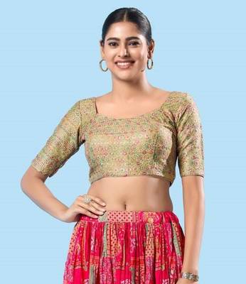 Padded Brocade Round Neck Blouse 1