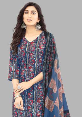 Unstitched crepe salwar suit material printed 2