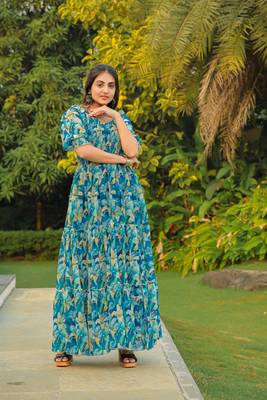 Emerald color  georgette maxi dress 1