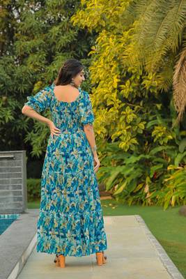 Emerald color  georgette maxi dress 2