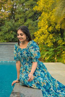 Emerald color  georgette maxi dress 5