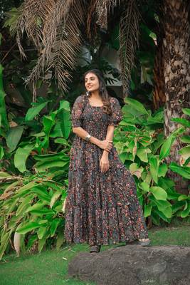 Black colour georgette maxi dress 1