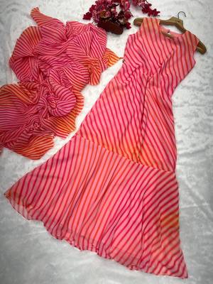 pink gown style ready made georgette saree free size upto 42 without blouse 3