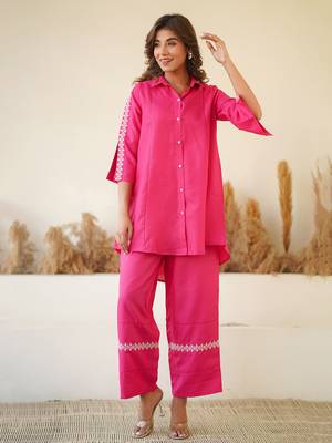 Pink Embroidered Shirt Collar Co-ord Set 1