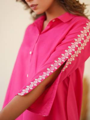 Pink Embroidered Shirt Collar Co-ord Set 3