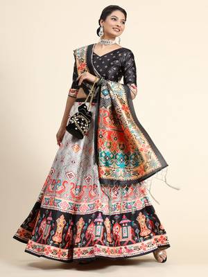 White Satin Silk Lehenga Choli Set With Dupatta 1