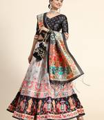 White Satin Silk Lehenga Choli Set With Dupatta