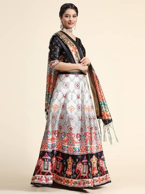 White Satin Silk Lehenga Choli Set With Dupatta 2