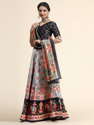 White Satin Silk Lehenga Choli Set With Dupatta 3