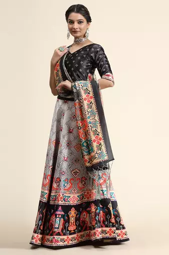 White Satin Silk Lehenga Choli Set With Dupatta