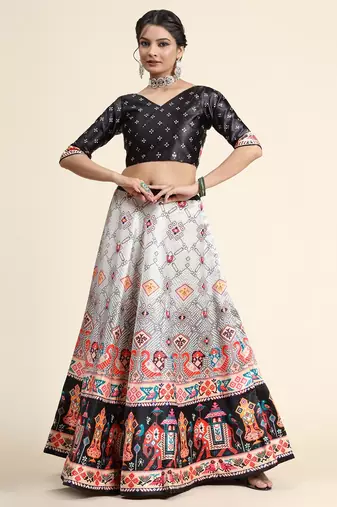 White Satin Silk Lehenga Choli Set With Dupatta