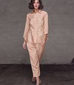 Beige Embroidered Silk Free Size Stitched Top Suit (Size Upto 42) Free size full stitched Up To 42" Size