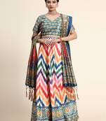 Multi-Colored Satin Silk Digital Printed Lehenga Choli Set With Dupatta