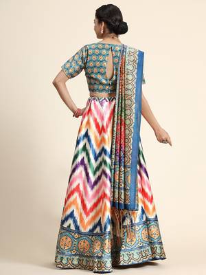 Multi-Colored Satin Silk Digital Printed Lehenga Choli Set With Dupatta 5