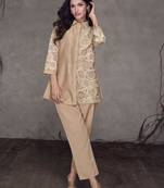 Beige Silk Thread Embroidered Co-Ord Set