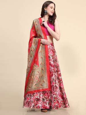 Pink Satin Silk Digital Printed Semi-Stitched Lehenga Choli Set With Dupatta 2